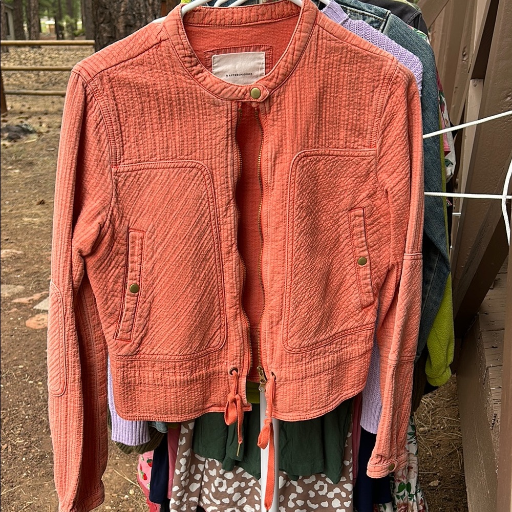 Anthropologie Orange Bomber Jacket Quilted Zip-Front